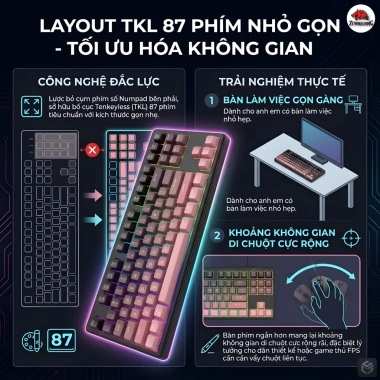 Bàn Phím Không Dây Silent Free Wolf M87 - Led 7 Màu, Phím PBT Cao Cấp, Tương Thích Mọi Thiết Bị, Giá 499.000đ