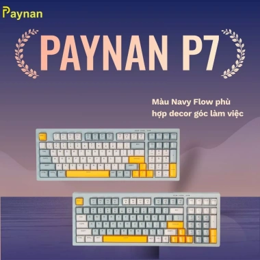 Bàn phím P7 Paynan Navy Flow 98 phím chống ồn, cáp rời, đèn LED rainbow, keycap navy‑xám‑trắng - Giá 300.000₫ 2