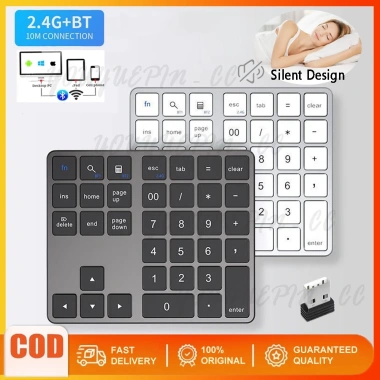 Bàn phím số Bluetooth 35 phím 2.4G không dây, mỏng, sạc lại cho PC, iOS, Android - 378.400₫