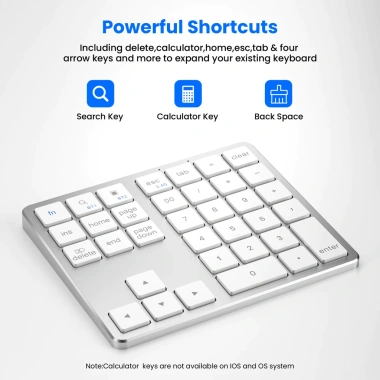 Bàn phím số Bluetooth 35 phím 2.4G không dây, mỏng, sạc lại cho PC, iOS, Android - 378.400₫