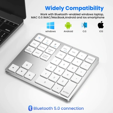 Bàn phím số Bluetooth 35 phím 2.4G không dây, mỏng, sạc lại cho PC, iOS, Android - 378.400₫