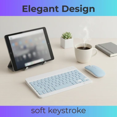 Bàn phím và chuột Bluetooth không dây xanh trắng, phím êm ái, pin sạc, gọn nhẹ