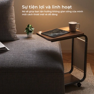 Bàn phụ sofa bánh xe kèm kệ đa năng mini GM102 - Di động, tiết kiệm không gian 2
