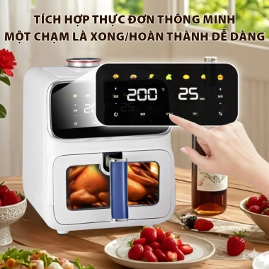 Bản quốc tế Nồi chiên không dầu Qcooko 1.500W 5L Hơi nước, màn hình cảm ứng, thao tác dễ dàng