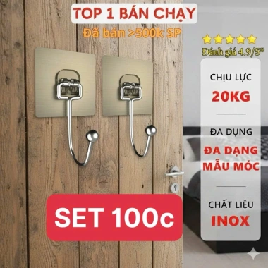 BẢN SỈ SET 100 Móc Treo Đa Năng Inox 304 - Chịu 5kg, Không rỉ, Bền đẹp 19.700đ