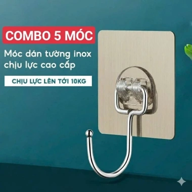 Bản sỉ SET 5 Móc Treo Đồ Đa Năng INOX 304 Chịu tải 5kg, Bền đẹp, Không rỉ sét, 6.599 VND