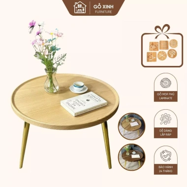 Bàn trà 3 chân inox gỗ MDF 28mm chống nước, chống xước thiết kế hiện đại sofa