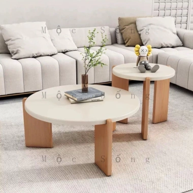 Bàn Trà Đa Năng Căn Hộ Nhỏ Tròn MDF, Chân Gỗ Sồi - Dùng làm Bàn Cafe, Phòng Khách, Đọc Sách 2