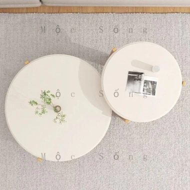 Bàn Trà Đa Năng Căn Hộ Nhỏ Tròn MDF, Chân Gỗ Sồi - Dùng làm Bàn Cafe, Phòng Khách, Đọc Sách 4