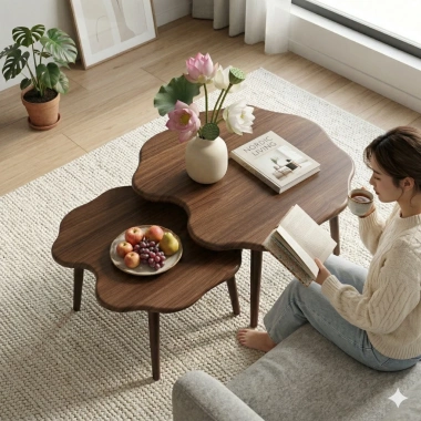 Bàn trà tam giác gỗ xinh 60x45x40 cm - Chống xước, chống nước, chân gỗ, 399.000₫