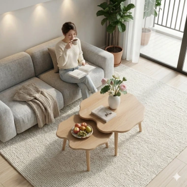 Bàn trà tam giác gỗ xinh 60x45x40 cm - Chống xước, chống nước, chân gỗ, 399.000₫