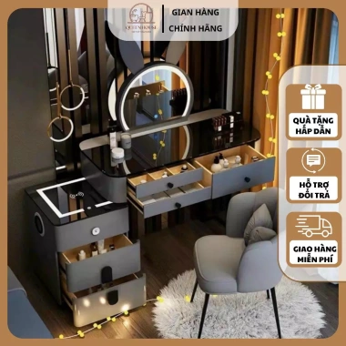 Bàn trang điểm QueenHouse - gương LED, loa Bluetooth, sạc không dây, giảm 22%
