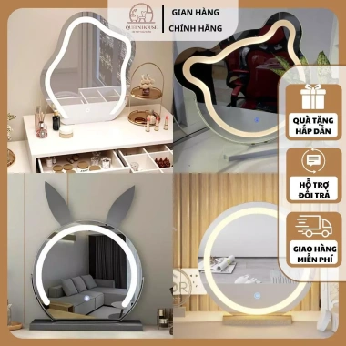 Bàn trang điểm QueenHouse - gương LED, loa Bluetooth, sạc không dây, giảm 22%