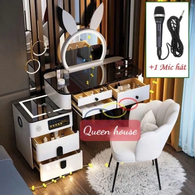Bàn trang điểm QueenHouse - gương LED, loa Bluetooth, sạc không dây, giảm 22%