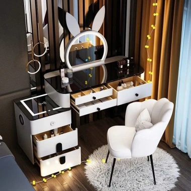 Bàn trang điểm QueenHouse - gương LED, loa Bluetooth, sạc không dây, giảm 22%