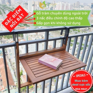 Bàn treo ban công gấp gọn gỗ tràm Eden - Điều chỉnh độ cao, tiện lợi cho không gian ngoài trời 2 Bàn treo ban công gấp gọn gỗ tràm Eden - Điều chỉnh độ cao, tiện lợi cho không gian ngoài trời 2