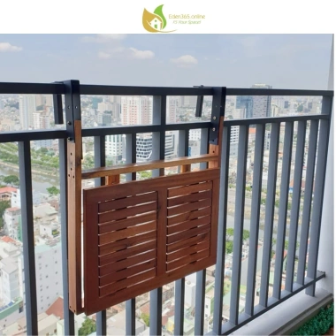 Bàn treo ban công gấp gọn gỗ tràm Eden - Điều chỉnh độ cao, tiện lợi cho không gian ngoài trời
