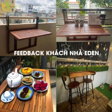 Bàn treo ban công gấp gọn gỗ tràm Eden - Điều chỉnh độ cao, tiện lợi cho không gian ngoài trời