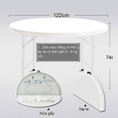Bàn Tròn Gập Lại Nhựa 1.2m Gấp Gọn Xếp Gọn Lắp Ghép Đẹp Giá chỉ 1.15 triệu