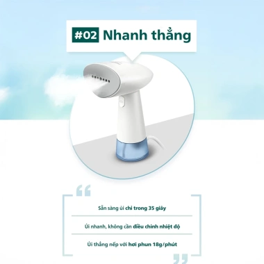 Bàn ủi hơi nước cầm tay Philips STH1.000/10 85ml - diệt khuẩn, loại bỏ mùi, 722.000₫