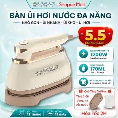 Bàn ủi hơi nước COPCOP 2in1 1.300W - Hơi và khô cầm tay, bảo hành 12 tháng, 470k