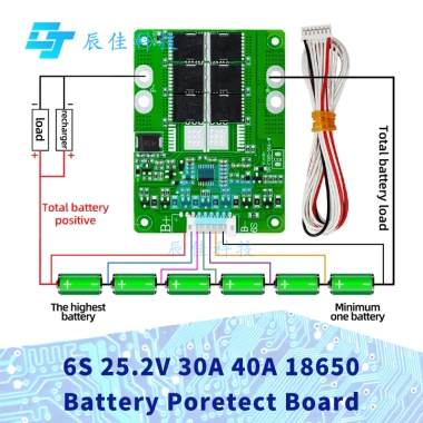 Bảng BMS 6S 25.2V 30A/40A Pin Poretect 18.650 cho Xe Tay Ga Ebike - Cân Bằng, Tản Nhiệt