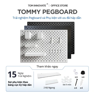 Bảng Cài Treo Tường Trắng Đen Pegboard Chuẩn Size IKEA - Tặng Móc & Kệ Treo, Giá 63.900₫ 2