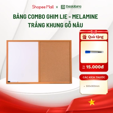 Bảng combo ghim Lie ghim Bần Melamin trắng khung gỗ nâu 60x90cm giá ưu đãi 355.000 VND