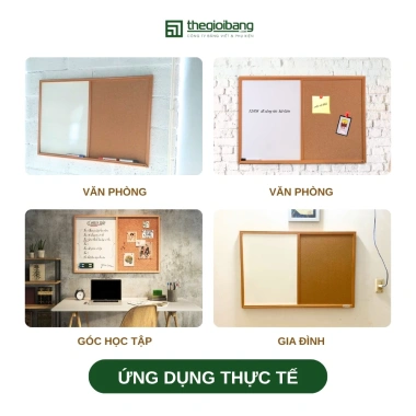 Bảng combo ghim Lie ghim Bần Melamin trắng khung gỗ nâu 60x90cm giá ưu đãi 355.000 VND