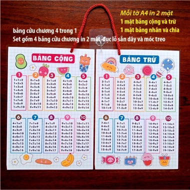 Bảng cửu chương A3 gập mở 4 mặt, đục lỗ dây móc treo - Toán tiểu học, giá ưu đãi 45.000 VNĐ 3