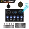 Bảng điều khiển công tắc rocker 5 gang 66W 12V/24V LED vôn kế QC3.0 PD USB kép cho xe hơi RV thuyền