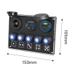 Bảng điều khiển công tắc rocker 5 gang 66W 12V/24V LED vôn kế QC3.0 PD USB kép cho xe hơi RV thuyền 9