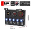 Bảng điều khiển công tắc rocker 5 gang 66W 12V/24V LED vôn kế QC3.0 PD USB kép cho xe hơi RV thuyền 10
