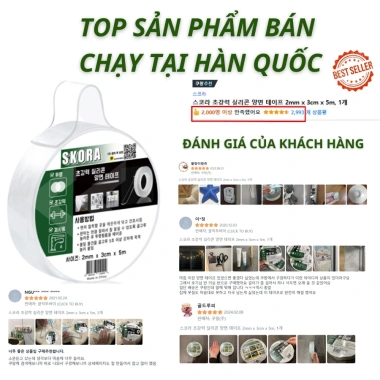 Băng dính 2 mặt trong suốt Skora Hàn Quốc nano 2mm siêu dính, đa năng, bảo hành 6 tháng - Giá 142.000₫ 2