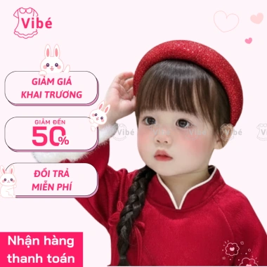 Băng đô cài tóc bé gái ViBe vải lấp lánh sang trọng, phụ kiện Tết giá 32.500 VND
