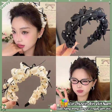 Băng đô chấm bi nữ thiết kế xếp li rộng - Phụ kiện tóc thời trang giảm giá