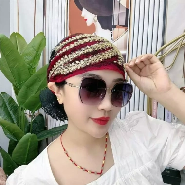 Băng đô hoa lông vũ phong cách mùa hè, túi hoa sau, mũ đế, ren nhẹ, che đầu thoáng mát