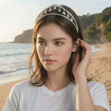 Băng đô kim cương giả Water Drop Queen Crown MAOYE66SY - Tiara hai lớp sang trọng, dangles bạc pha lê, giá 177.120 VND