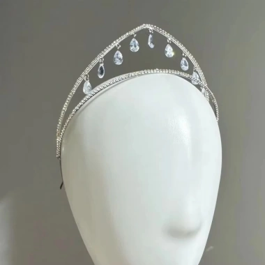 Băng đô kim cương giả Water Drop Queen Crown MAOYE66SY - Tiara hai lớp sang trọng, dangles bạc pha lê, giá 177.120 VND