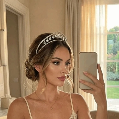 Băng đô kim cương giả Water Drop Queen Crown MAOYE66SY - Tiara hai lớp sang trọng, dangles bạc pha lê, giá 177.120 VND