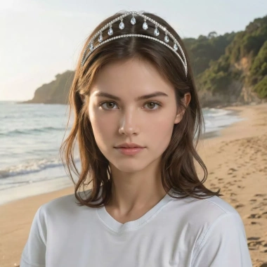 Băng đô kim cương giả Water Drop Queen Crown MAOYE66SY - Tiara hai lớp sang trọng, dangles bạc pha lê, giá 177.120 VND