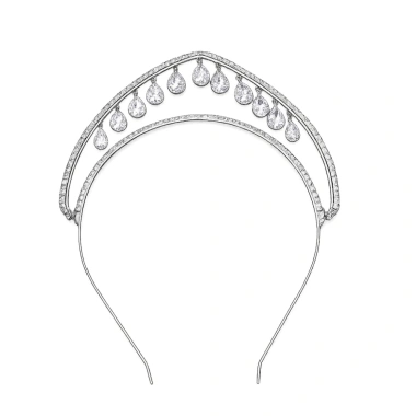 Băng đô kim cương giả Water Drop Queen Crown MAOYE66SY - Tiara hai lớp sang trọng, dangles bạc pha lê, giá 177.120 VND