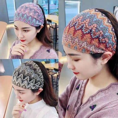Băng đô màu xám họa tiết dân tộc - Che tóc tiện lợi, giá chỉ 33.000₫