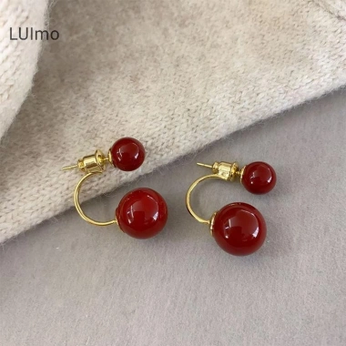 Băng Đỏ Nơ Vintage cho Nữ Bông Tai Hàn Quốc INS, Thiết Kế Đơn Giản, Giá 32.780₫