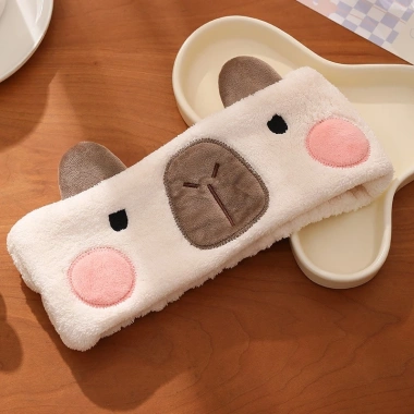 Băng đô rửa mặt Capybara và băng che cài tóc JULYHOMEWEAR - Nhung san hô thấm nước, cao cấp, chỉ 79.000₫