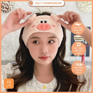 Băng đô rửa mặt tẩy trang hình lợn nhung san hô cao cấp JULYHOMEWEAR - 79.000đ