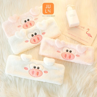 Băng đô rửa mặt tẩy trang hình lợn nhung san hô cao cấp JULYHOMEWEAR - 79.000đ