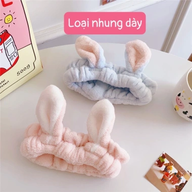 Băng Đô Rửa Mặt Turban Bờm Cài Tóc Cute Tai Thỏ Vải Nhung Dày - Giá chỉ 21.560₫