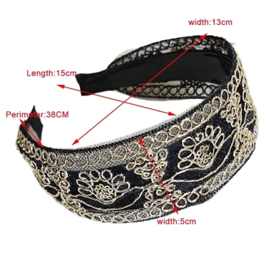 Băng đô thêu hoa cổ điển màu xám viền rộng chống trượt - Giá ưu đãi 49.834 VND