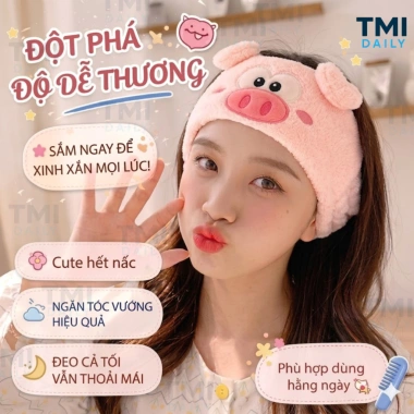 Băng Đô Vải Nỉ TMI Daily Hình Heo Trái Tim – Thấm Nước, Khô Nhanh, Mềm, 57.820₫
